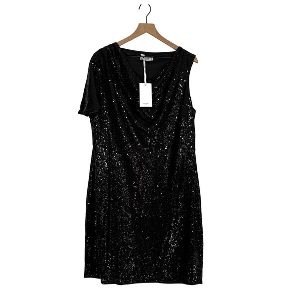 Grace Karin Dresses & Skirts - Grace Karin Sheath Dress NWT Plus Size 2XL Black Sequin One Shoulder Sparkly
